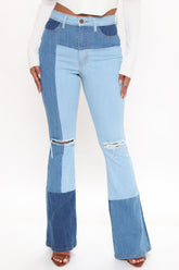Stay In The Lines Colorblock Flare Jeans - Blue/combo